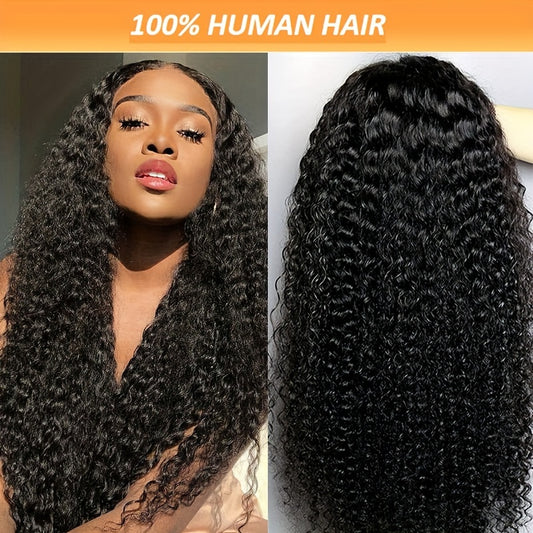 Kinky Curly Lace Front Wigs Human Hair 4x4x1 Lace Closure Wigs 180% Density Kinky Curly Wigs with Brazilian Remy Hair Unprocessed Virgin Hair Wig Natural Color