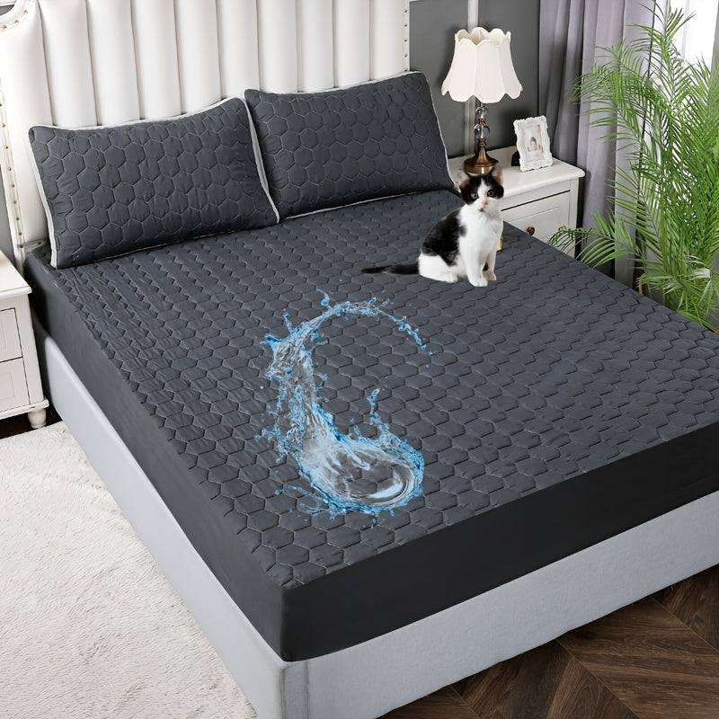 1pc Deluxe Waterproof Three-Layer Thickened Fitted Bed Sheet - Breathable, Non-Slip, Reversible, Machine Washable, All-Season Mattress Protector - Perfect for Hotel Guest Room, Dorm, Deep Pocket Mattress, Eid al-Adha Gift Ide