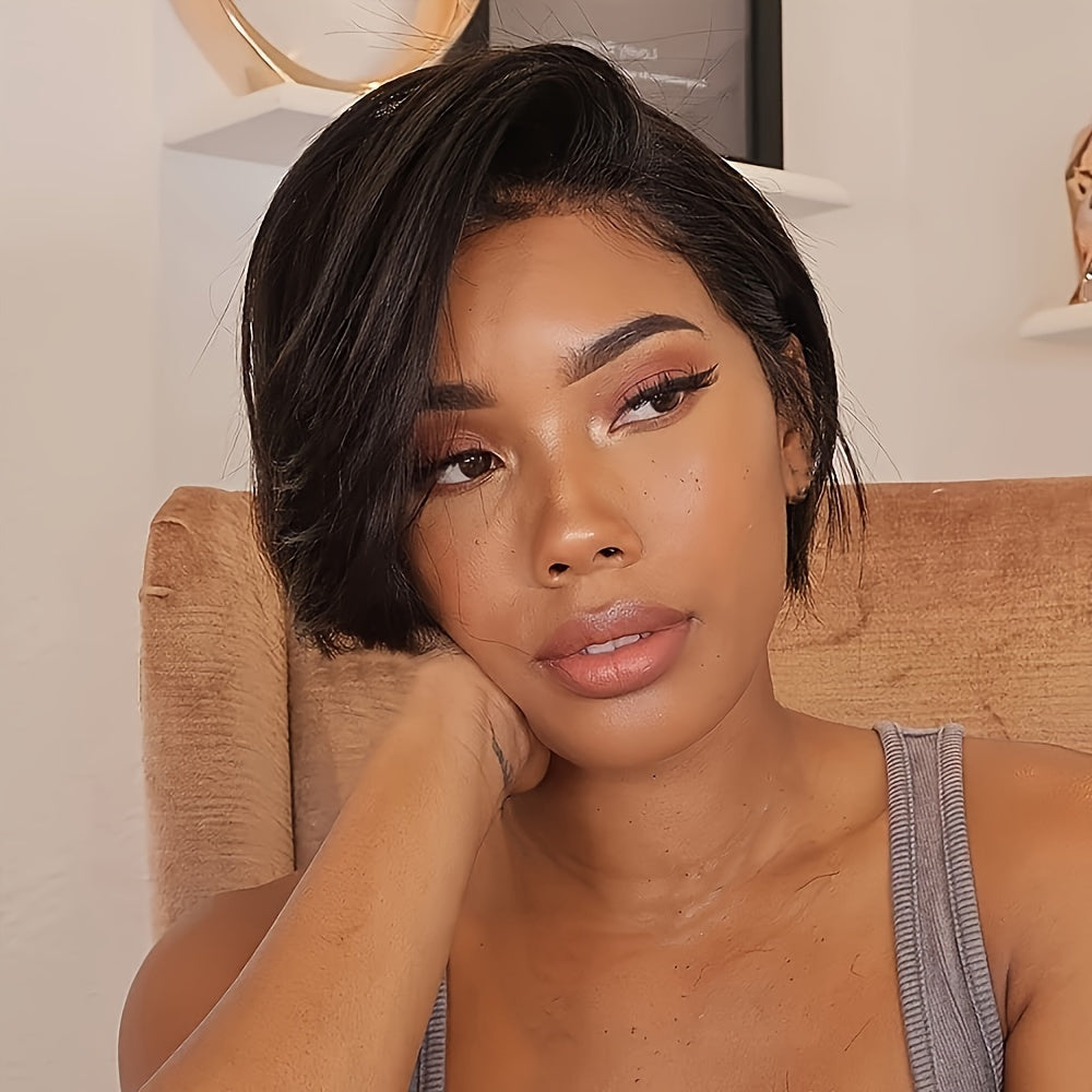 natraul look daily party use wig 150% density pixie wig 13*4 frontal transparent lace human hair wigs for women 8inch short straight pixie human hair