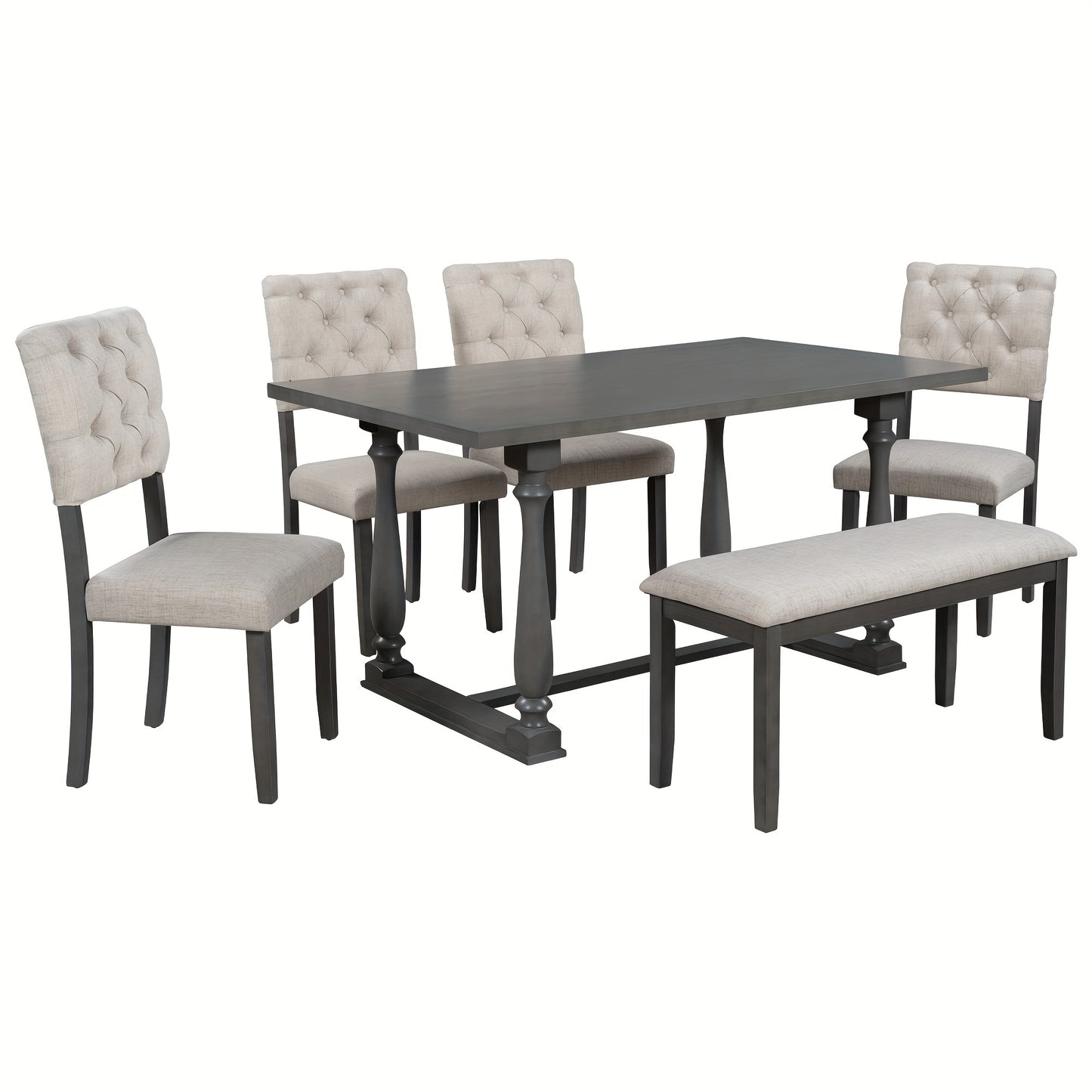TREXM 6-Piece Dining Table And Chair Set With Special-shaped Legs And Foam-covered Seat Backs&Cushions For Dining Room (Gary)