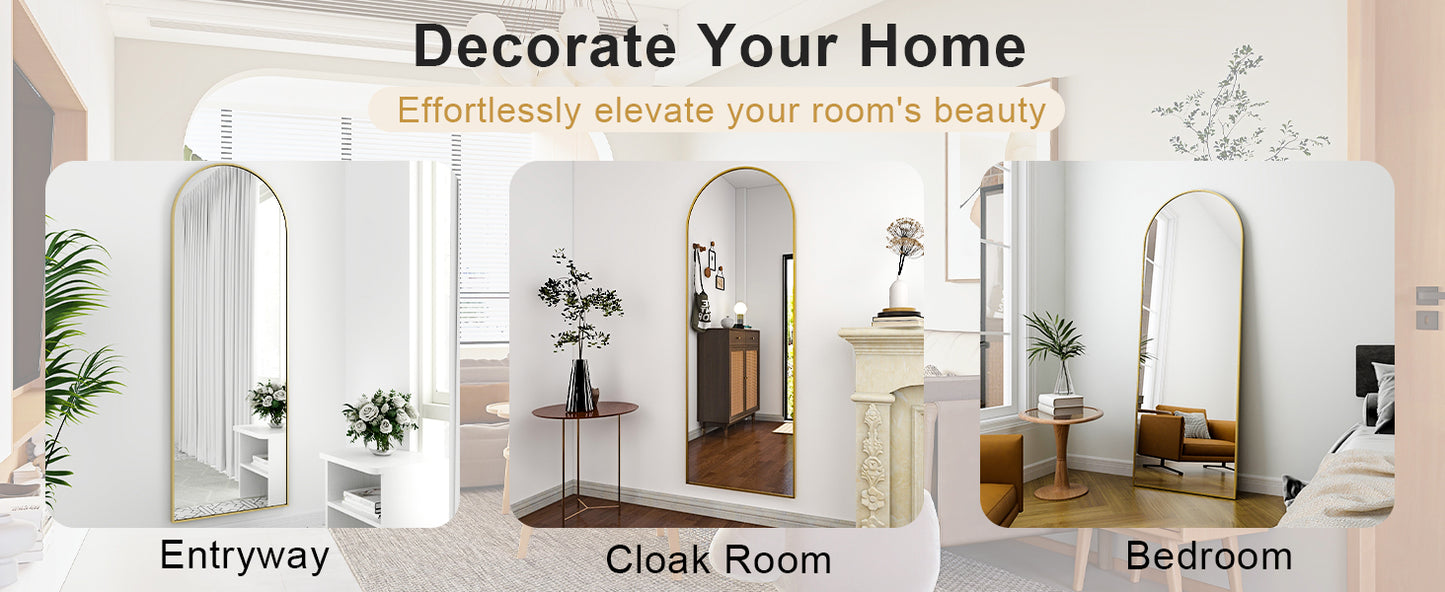 21x64 inch Arched Full Length Mirror-Aluminum Alloy Frame High Definition-Full Body Mirror for Bedroom or Living Room