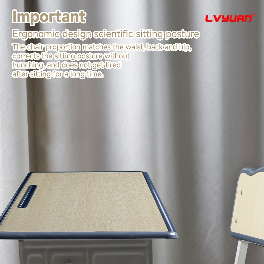 A Set Of High Quality Kids Table And Chair Set, Height Adjustable Children's School Study Table And Chair Set, Ergonomic Study Table Desk For Kids, Suitable For Children, Primary School Students And Teenagers Aged 3-18 Years