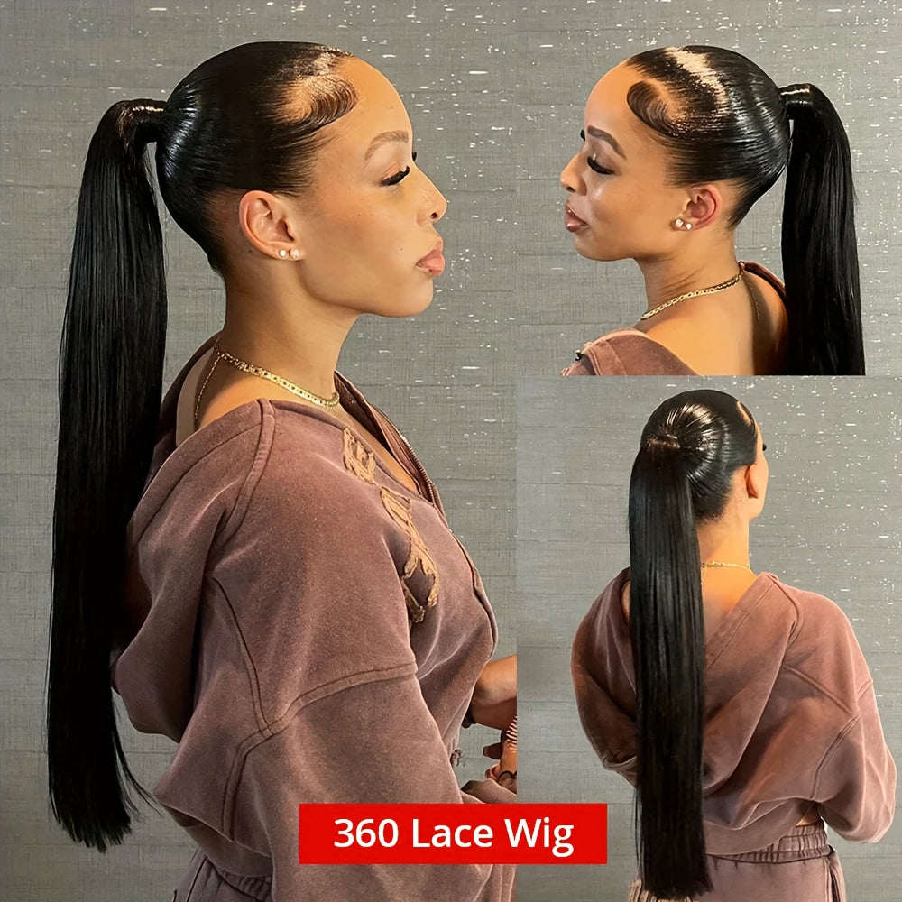 360 straight lace frontal human hair wig with baby hairs 150 density full lace 100% human hair pre plucked human hair lace frontal wig natural color