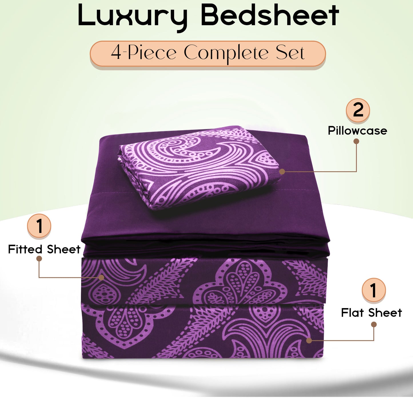 Lux Decor 6 Pieces Paisley Bed Sheet, Breathable Hotel Style Sheets, Microfiber Sheets Deep Pockets, Easy-Fit, Soft & Wrinkle Free Oeko-Tex Cooling Bed Sheets