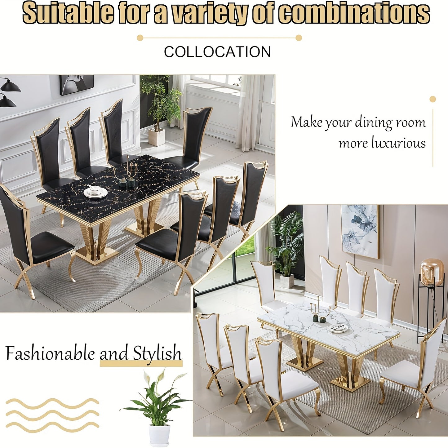 7-piece Table And Chair Set, Mid-century Modern Dining Table Set, Suitable For 6-8 People, Including A 70-inch Faux Marble Dining Table And 6 Leather Dining Chairs. Suitable For Restaurants, Kitchens, Hotel Restaurants.