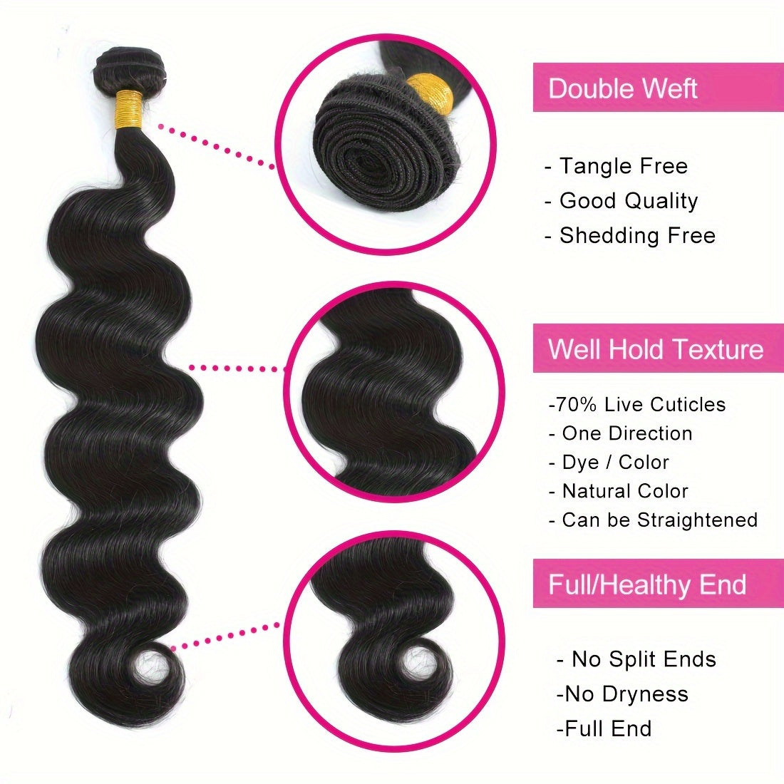 12A Brazilian Body Wave Bundles 100% Human Hair Bundles Unprocessed Virgin Hair Body Wave 1Bundles Human Hair Weave Bundles 1B Natural Black 12-26inch Double Weft