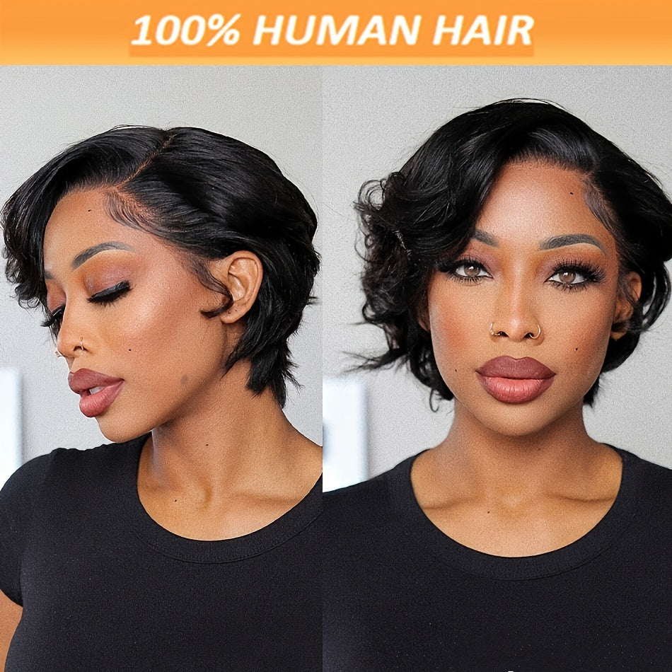 natraul look daily party use wig 150% density pixie wig 13*4 frontal transparent lace human hair wigs for women 8inch short straight pixie human hair