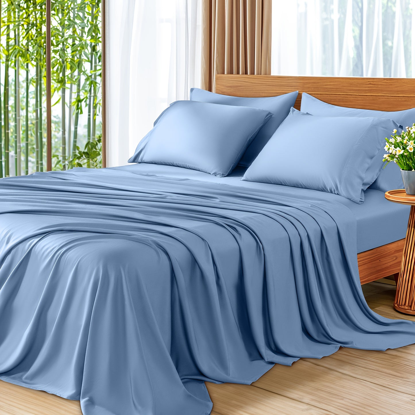 6pcs Cooling Bamboo Bed Sheet Set, Deep Pocket 16" Bed Sheet, Luxury Soft Hotel Sheet Set
