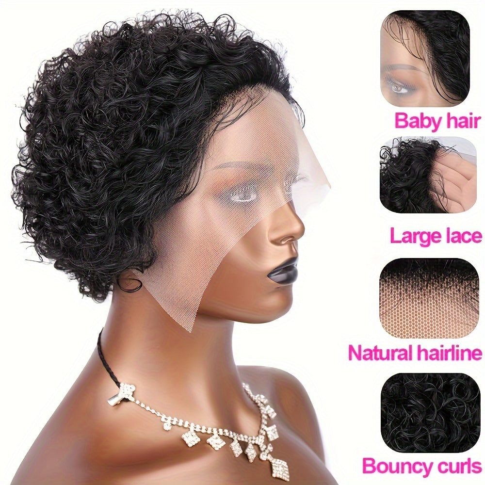 Brazilian Pixie Cut Wig Human Hair 13X1 Short Curly Lace Front Wigs Human Hair Short Curly Wigs For Women Human Hair (6inch 1B#)