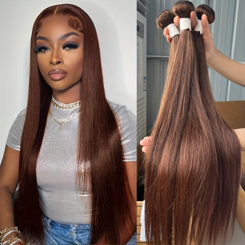 Brown Bunches Of Human Hair, Light Brown Straight Hair Bunches, 3 Brazilian Straight Hair Bunches, 100% Human Hair, Women'S Hair Extension