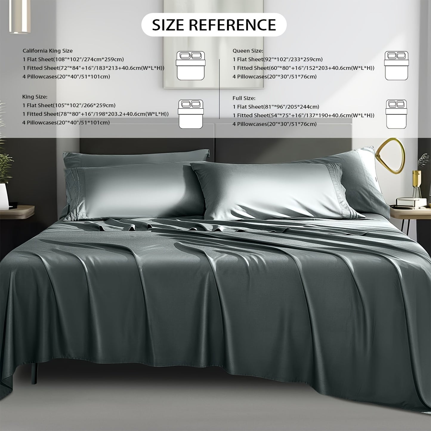 4pcs 2000TC Cooling Bamboo Bed Sheet Set Summer Chill Collection - 16" Deep Pocket - Silky Soft Luxury Bedding W/ Flat Sheet, Fitted Sheet & Pillowcases (Beat The Hea Stay Cool All Night)