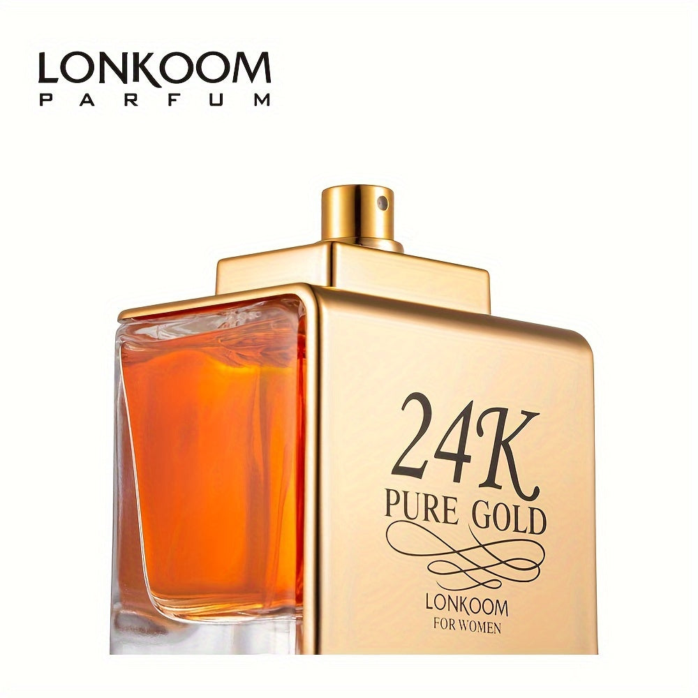 3.38oz Eau De Parfum For Women, LONKOOM 24K Pure Gold, Refreshing And Long Lasting Fragrance With Fruity Notes, Perfume For Dating And Daily Life, A Perfect Gift For Her