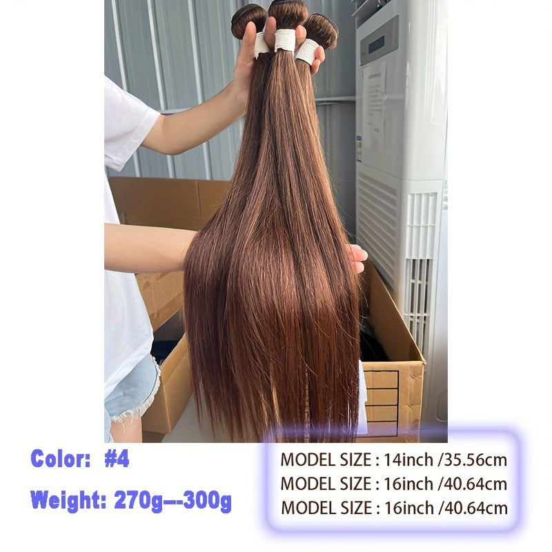 Brown Bunches Of Human Hair, Light Brown Straight Hair Bunches, 3 Brazilian Straight Hair Bunches, 100% Human Hair, Women'S Hair Extension