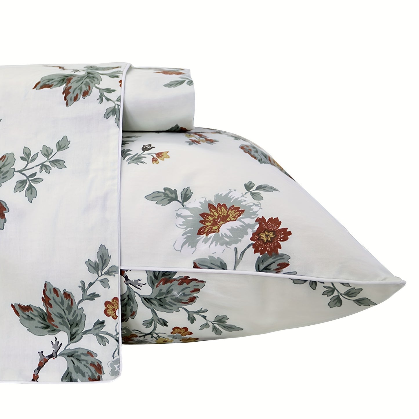 4Pcs Sheets Set Elegant Floral Bedding Shabby Beige Bird Print Flower Bed Sheet Set Vintage Farmhouse Bedding 100% Cotton Ultra Soft Girls Bedding with Deep Pocket Fitted Sheet