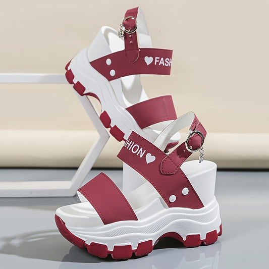 Casual Elegance Open-Toe Wedge Sandals, Solid Color with Strappy Back & Metal Buckle, Comfortable Platform Heel Fashion Footwear for Women