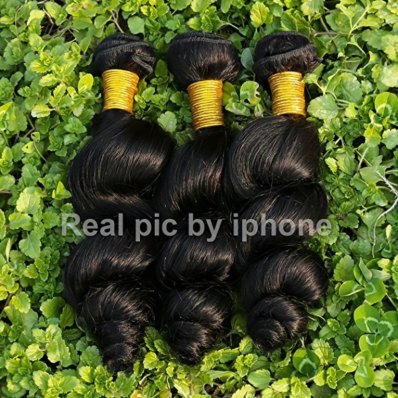 Loose Wave Bundles Human Hair 3 Bundles Deal 100% Unprocessed Brazilian Virgin Hair Loose Wave Bundles Real Human Hair Extensions For Women No Mixed Natural Color No Shedding No Tangle