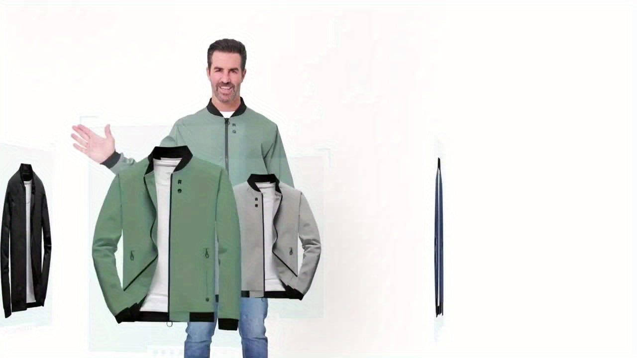 Windproof Slim Fit Long-sleeved Jacket - Casual Stand Collar Zippered Top - Suitable For Spring And Autumn