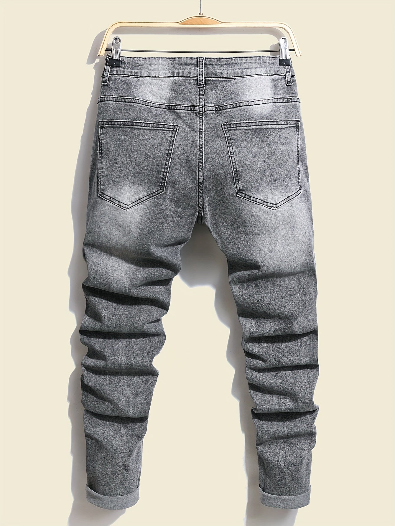 Authentic Straight Leg Distressed Ripped Jeans for Men - Fashion Street Style Denim Pants with Versatile Fit for All Seasons, Comfortable, Durable, and Stylish