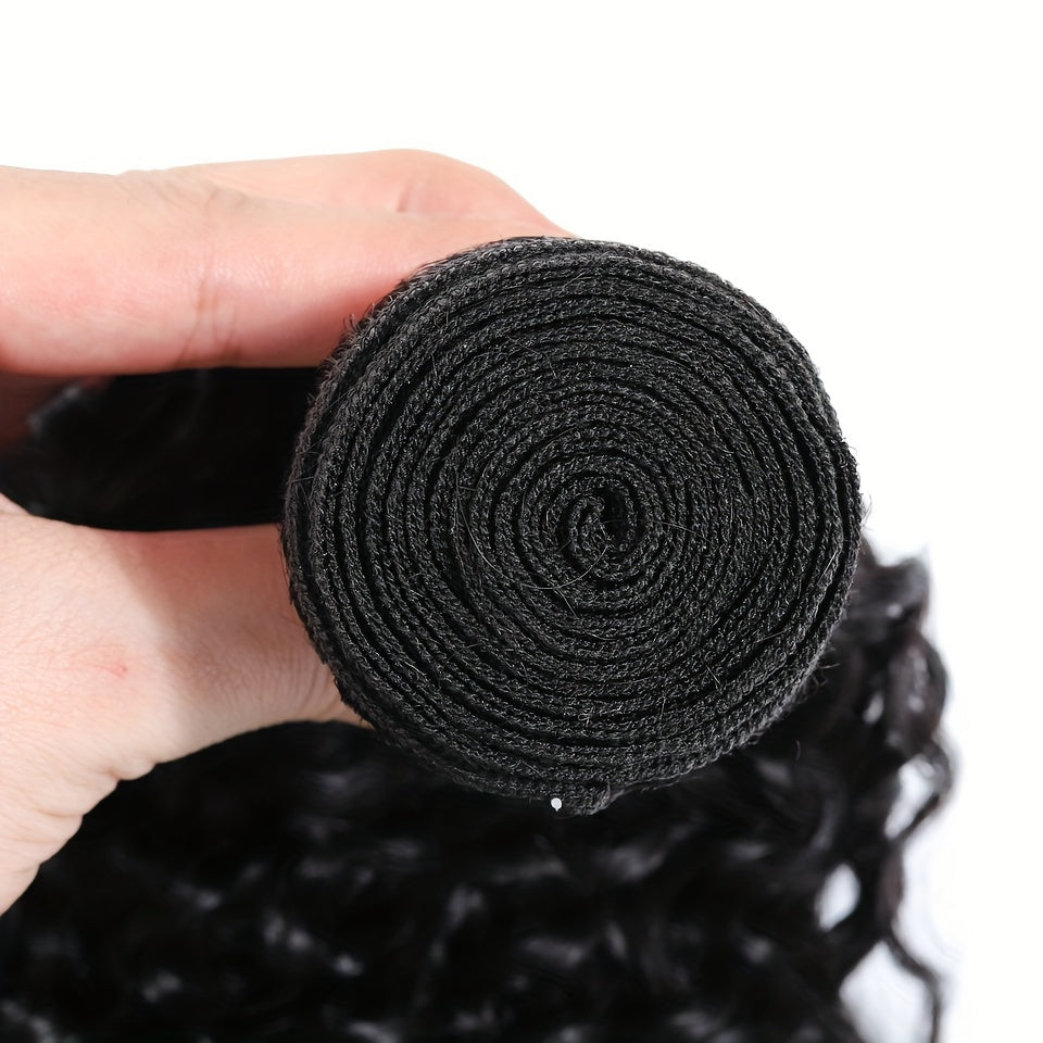 Kinky Curly Human Hair Bundles - Thick Curly Weaves, Virgin Hair Bundles for Full Head Coverage in Natural Black Color (Can be Dyeable), 3 Bundles Totaling 300g±10g