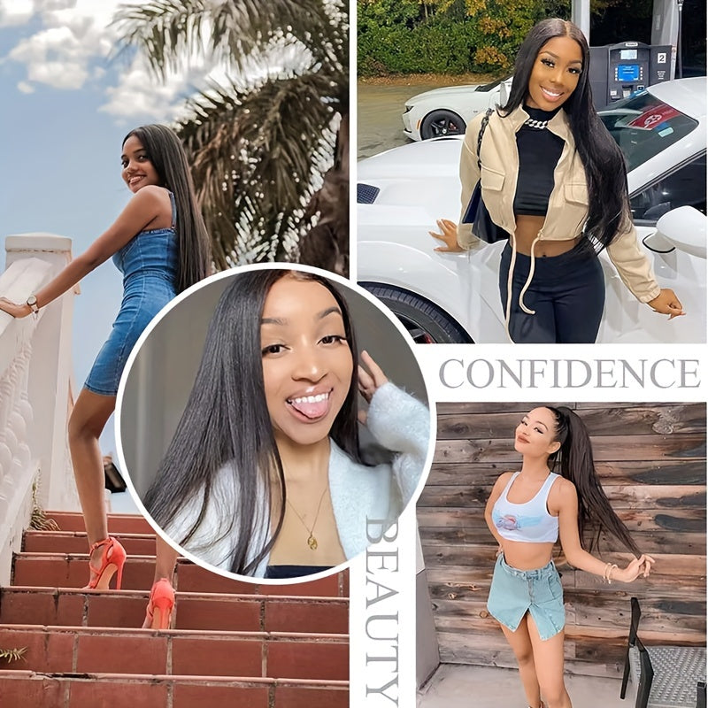 180% Density Brazilian Human Hair Straight Lace Front Wig - Ultra-Realistic & Pre-Plucked with Lush Baby Hair - Full 13x4 Coverage for Women - Timeless Black