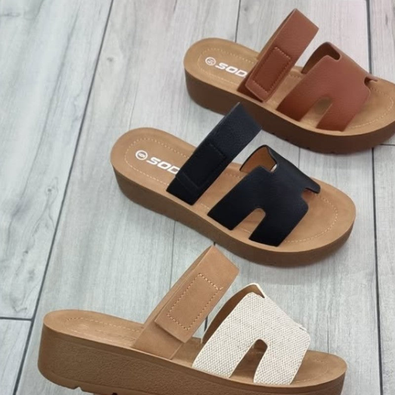 Women Open Round Toe Double Strap Slide On Sandal