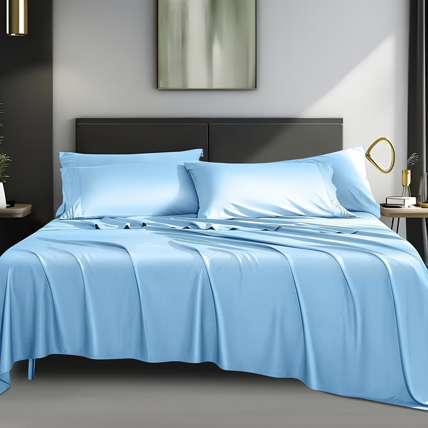 4pcs 2000TC Cooling Bamboo Bed Sheet Set Summer Chill Collection - 16" Deep Pocket - Silky Soft Luxury Bedding W/ Flat Sheet, Fitted Sheet & Pillowcases (Beat The Hea Stay Cool All Night)