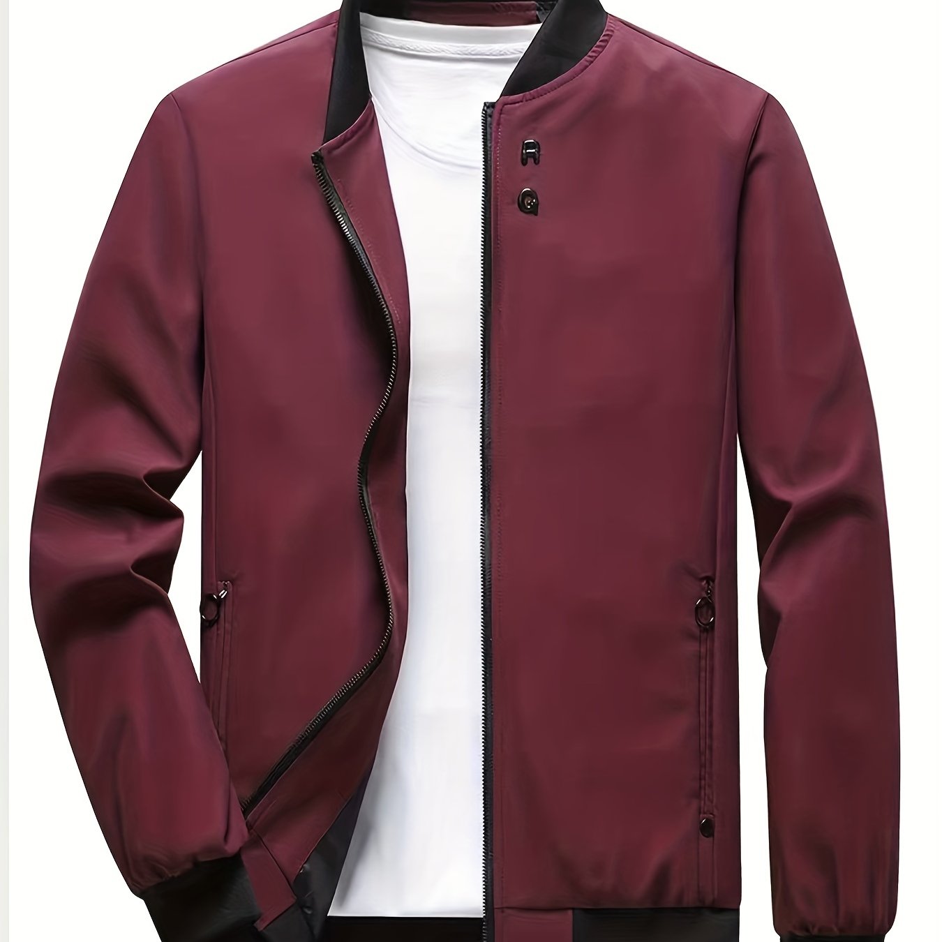 Windproof Slim Fit Long-sleeved Jacket - Casual Stand Collar Zippered Top - Suitable For Spring And Autumn