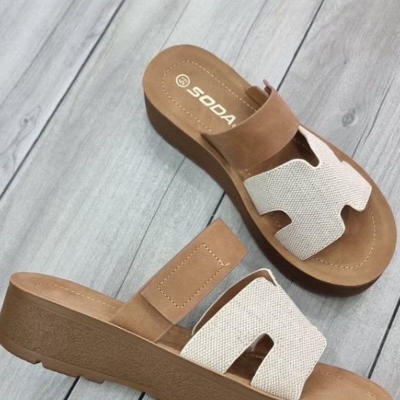 Women Open Round Toe Double Strap Slide On Sandal