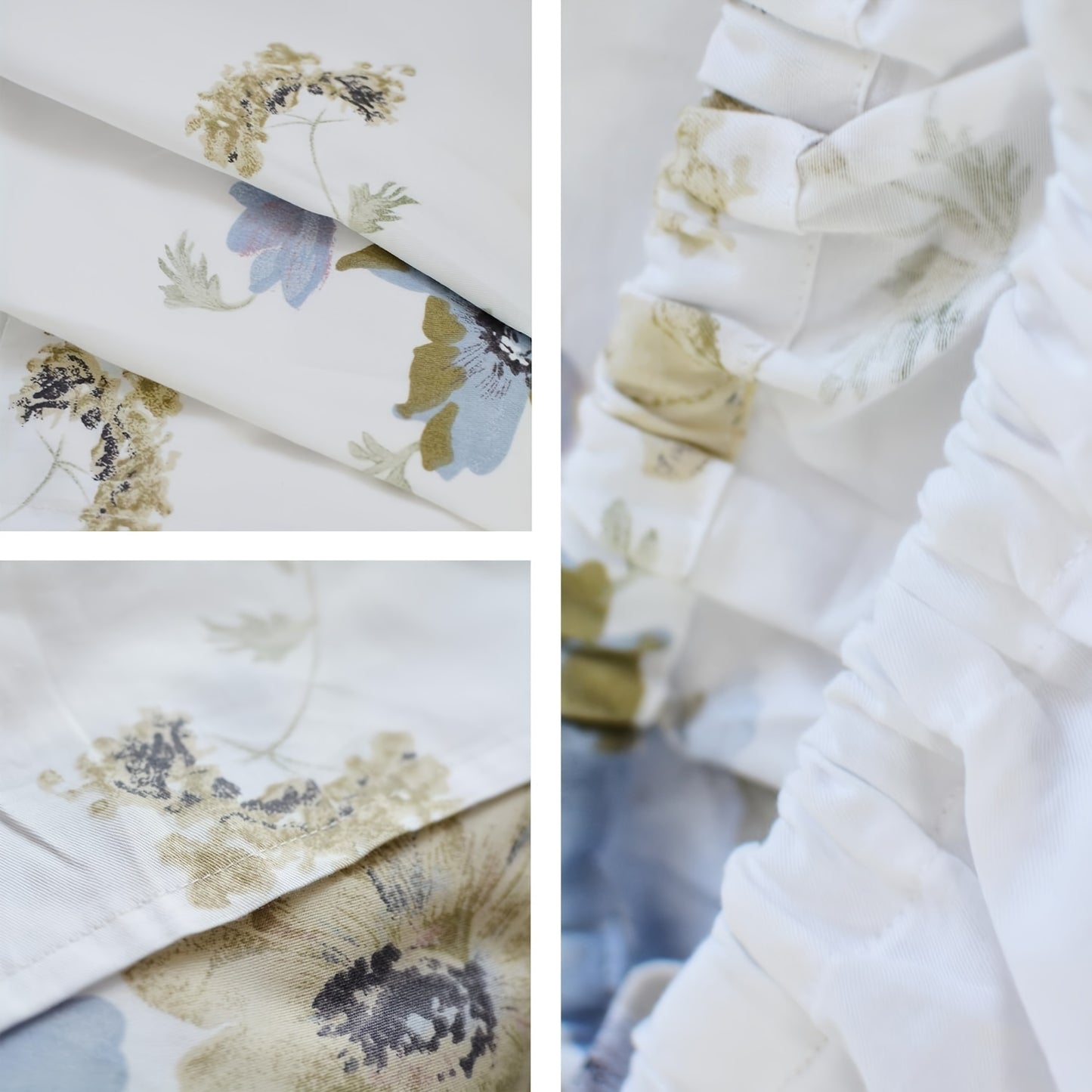 4-Piece White Floral Shabby Chic Bed Sheet Set - 100% Soft Cotton, Breathable, Hypoallergenic, and Gentle on Skin - Luxurious Bedding for a Comfortable Sleeping Experience