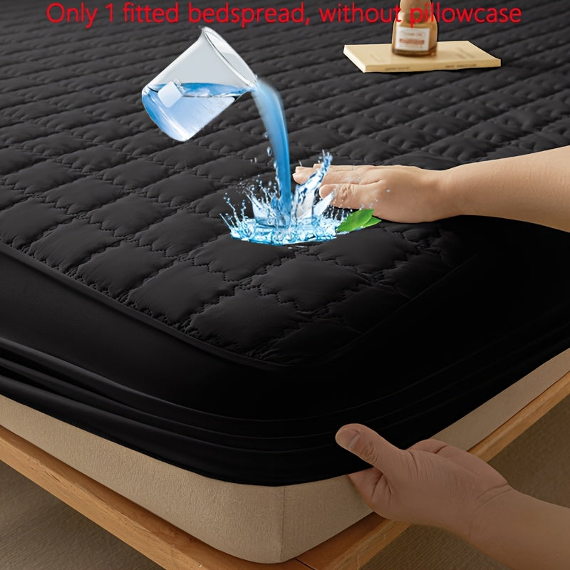 1pc Modern Plaid Pattern Waterproof Bedspread, Soft Breathable Polyester & Polyurethane Blend, Machine Washable, Quilted Mattress Protector Cover, Dustproof Bed Cover, Moisture-Wicking Bed Sheet, No Pillowcase Included