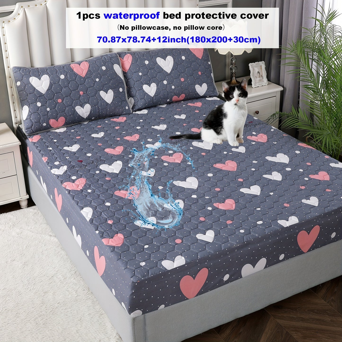 1pc Deluxe Waterproof Three-Layer Thickened Fitted Bed Sheet - Breathable, Non-Slip, Reversible, Machine Washable, All-Season Mattress Protector - Perfect for Hotel Guest Room, Dorm, Deep Pocket Mattress, Eid al-Adha Gift Ide