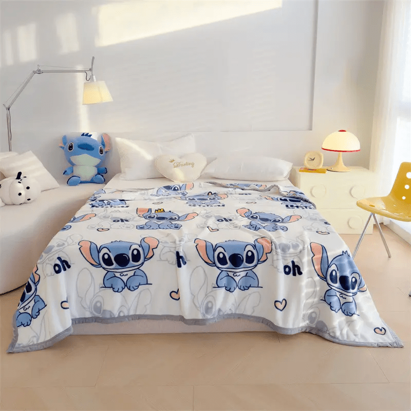 59.06inch x 78.74inch Stitch Reversible Plush Blanket - Soft Cartoon Napping Throw with Cute Blue Characters, Large Size Cozy Bed Sheet for Youngsters & Adults, Machine Washable Polyester Backing, Blanket