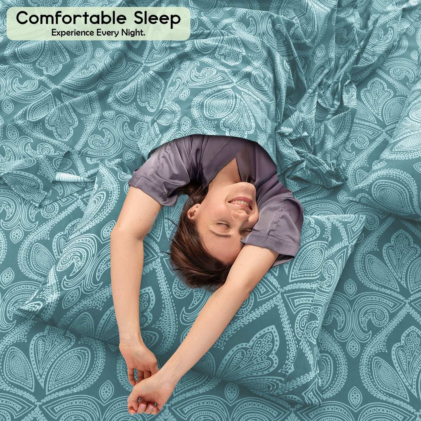 Lux Decor 6 Pieces Paisley Bed Sheet, Breathable Hotel Style Sheets, Microfiber Sheets Deep Pockets, Easy-Fit, Soft & Wrinkle Free Oeko-Tex Cooling Bed Sheets