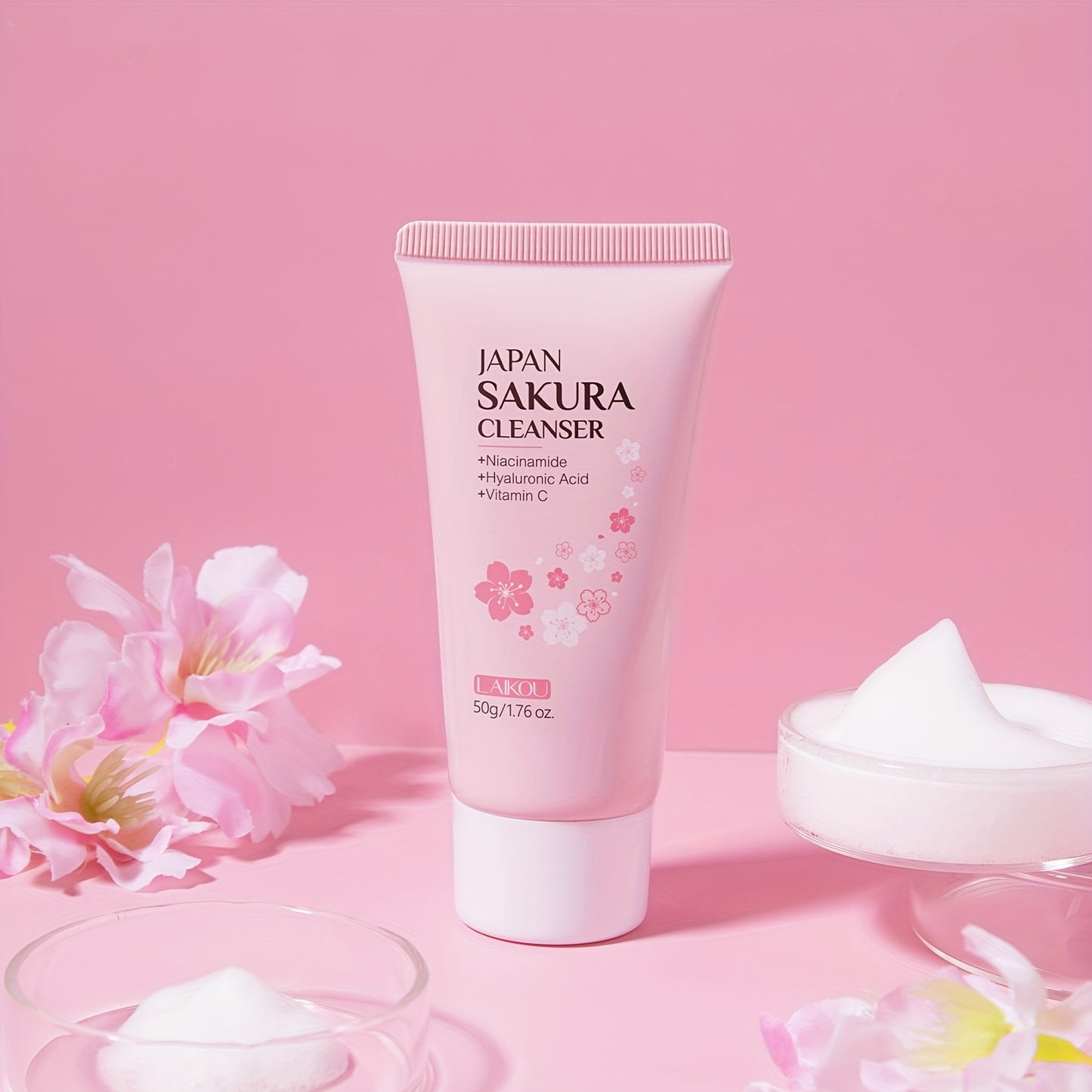 1pc Sakura Facial Cleanser, Foam Facial Cleanser, Deep Cleaning Moisturizing Cleanser