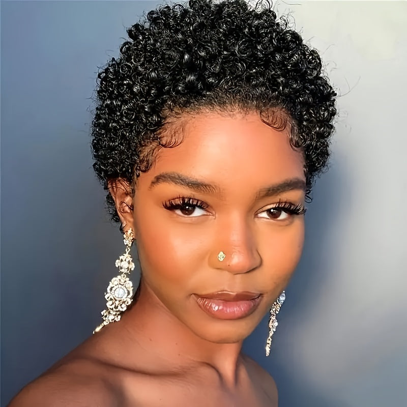 Short Kinky Curly Wigs Human Hair Pixie Cut Brazilian Human Hair For Women Natural Black Glueless Curly Human Hair Wigs