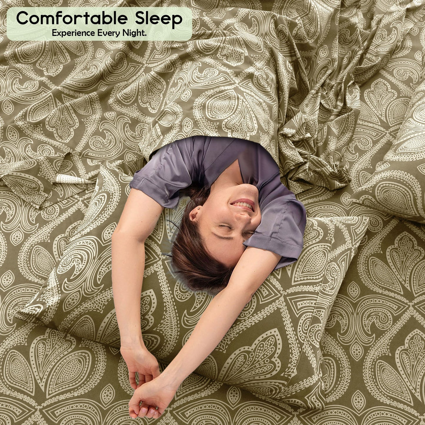 Lux Decor 6 Pieces Paisley Bed Sheet, Breathable Hotel Style Sheets, Microfiber Sheets Deep Pockets, Easy-Fit, Soft & Wrinkle Free Oeko-Tex Cooling Bed Sheets