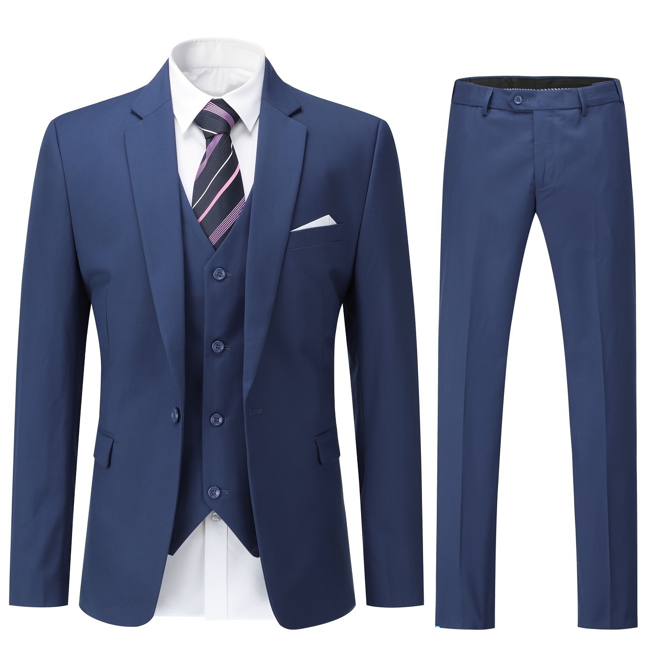 Impeccable Mens 3-Piece Suit Set - Sharp One-Button Jacket, Elegant Vest & Pants - Perfect for Business Dinners & Wedding Parties - Stylish Formal Wear