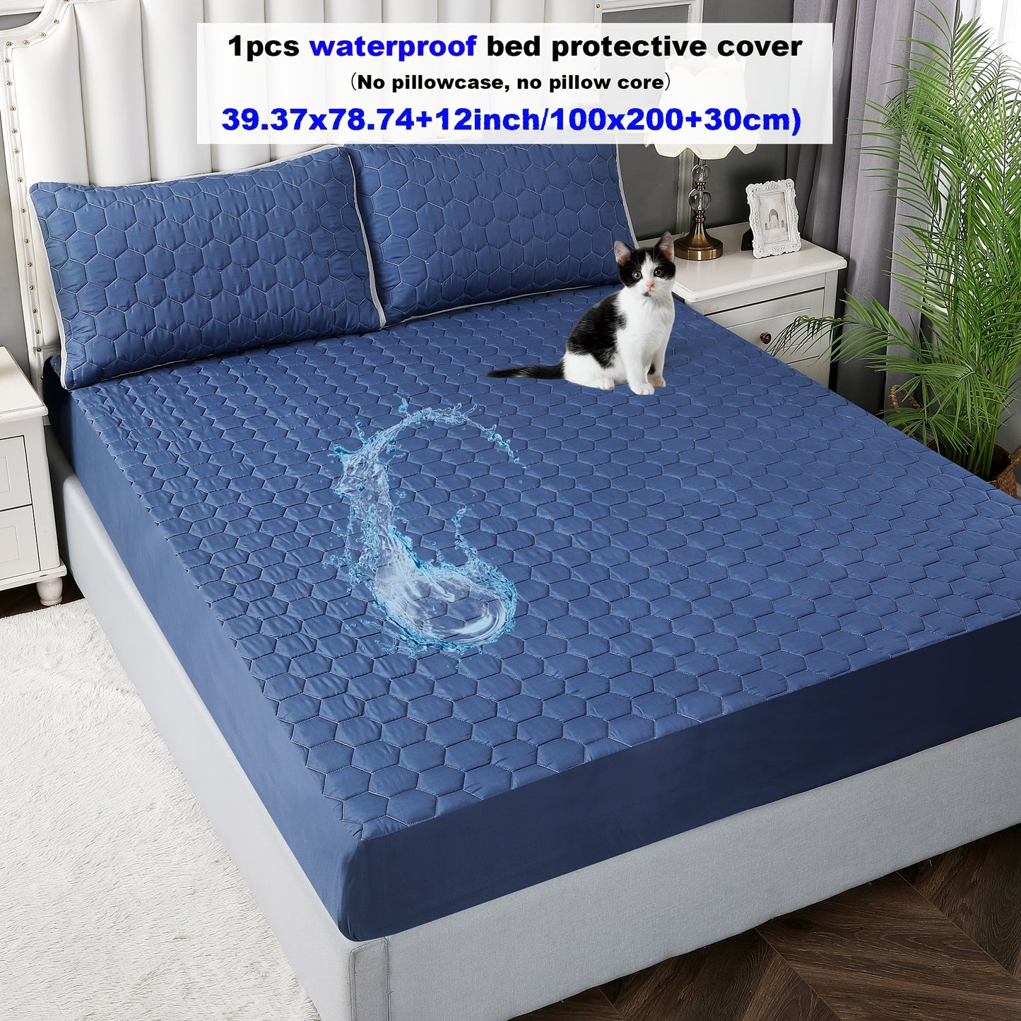 1pc Deluxe Waterproof Three-Layer Thickened Fitted Bed Sheet - Breathable, Non-Slip, Reversible, Machine Washable, All-Season Mattress Protector - Perfect for Hotel Guest Room, Dorm, Deep Pocket Mattress, Eid al-Adha Gift Ide