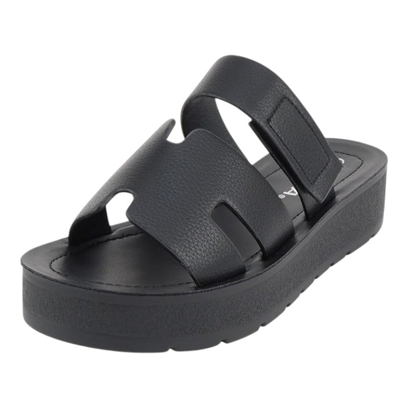 Women Open Round Toe Double Strap Slide On Sandal