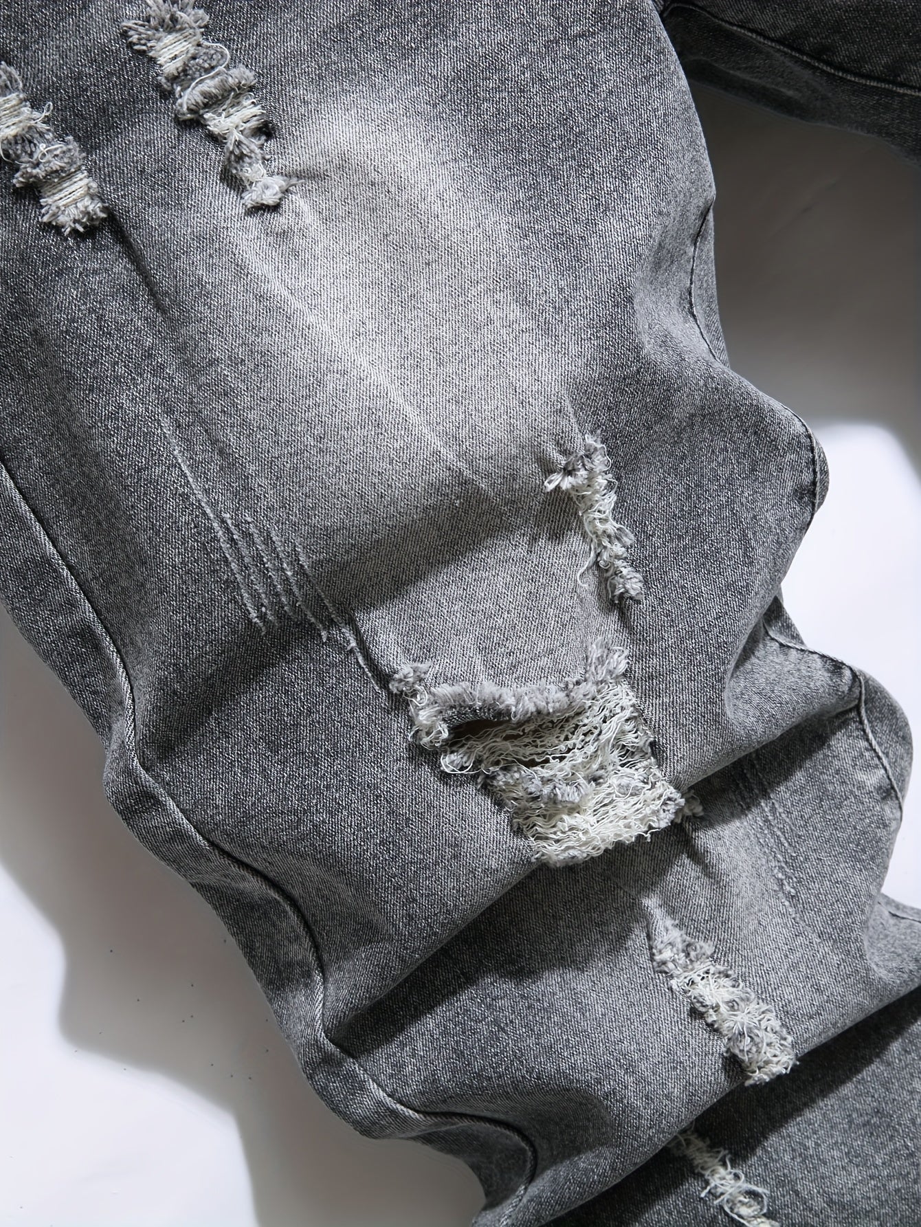 Authentic Straight Leg Distressed Ripped Jeans for Men - Fashion Street Style Denim Pants with Versatile Fit for All Seasons, Comfortable, Durable, and Stylish