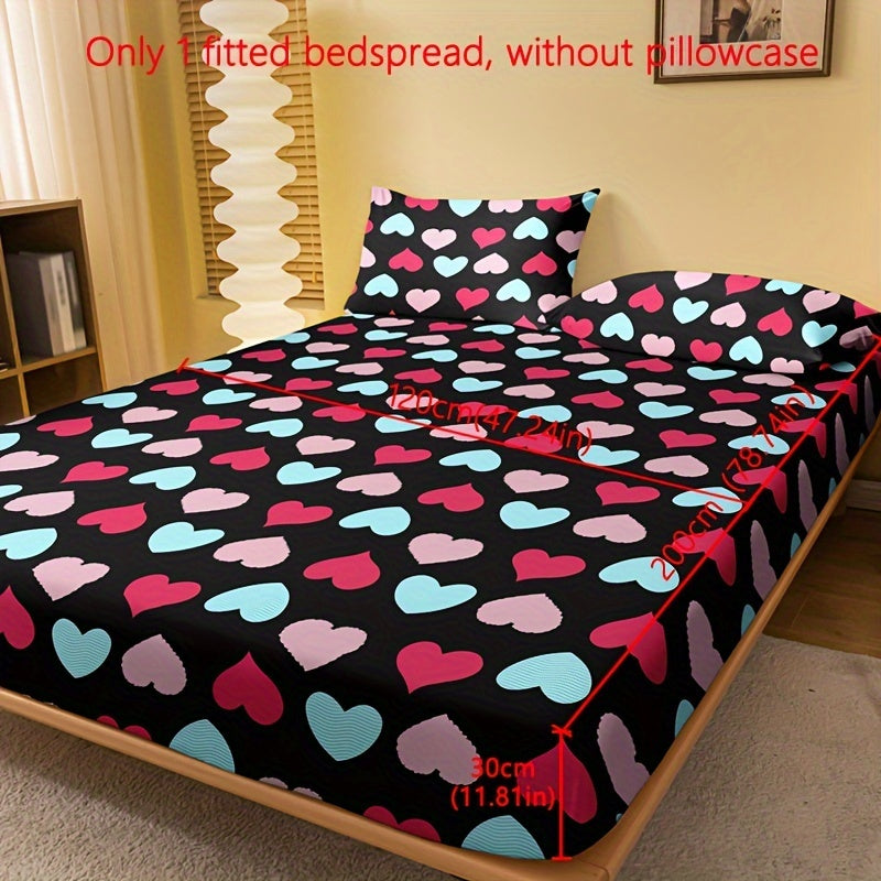 1pc Brushed Fitted Sheet, Soft Comfortable Heart Print Bedding Fitted Sheet, For Bedroom, Guest Room, With Deep Pocket, Fitted Bed Sheet Only, Without Pillowcase
