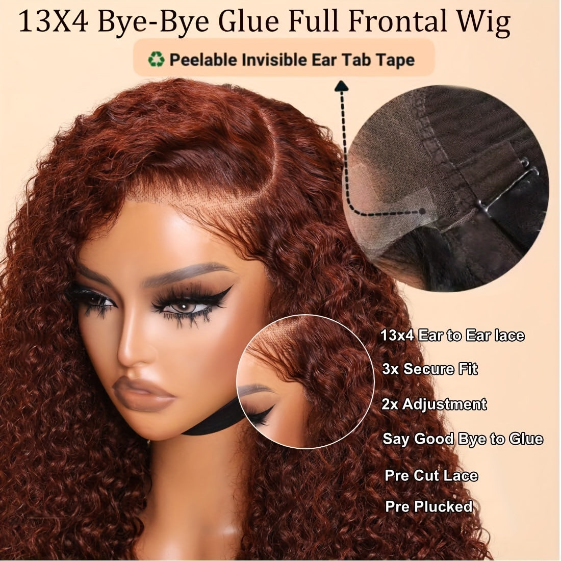 UNICE 24 inch Jerry Curly Reddish Brown Pre Plucked Pre Cut Lace Wig - 13x4 Ear to Ear Lace Front Wigs Human Hair Glueless Frontal Wig - Bleached Knots Put on and Go