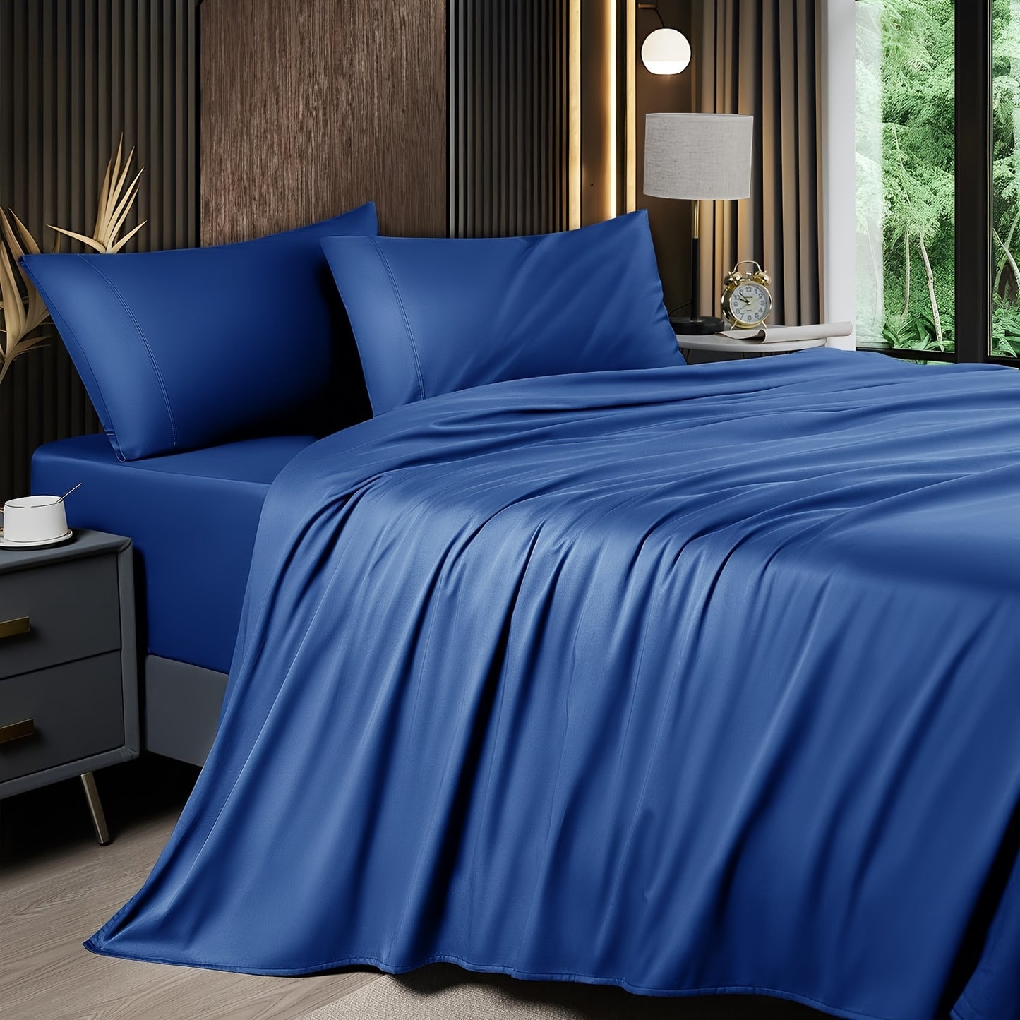 4pcs 2000TC Cooling Bamboo Bed Sheet Set Summer Chill Collection - 16" Deep Pocket - Silky Soft Luxury Bedding W/ Flat Sheet, Fitted Sheet & Pillowcases (Beat The Hea Stay Cool All Night)