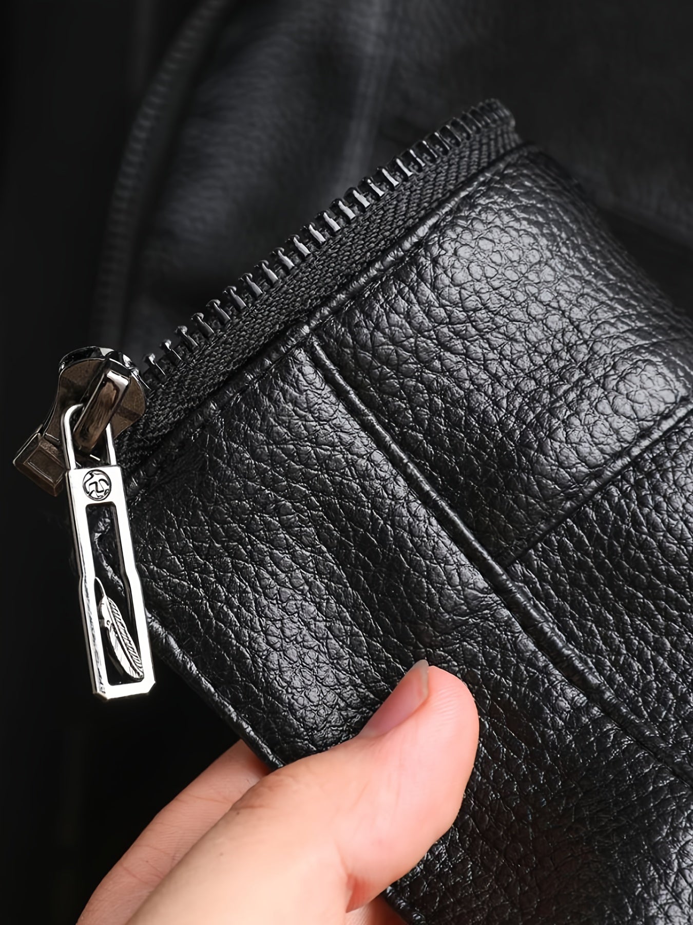 Full Zip Up PU Jacket, Men's Casual Windbreaker Jacket Faux Leather Coat Lapel Coat For Spring Autumn