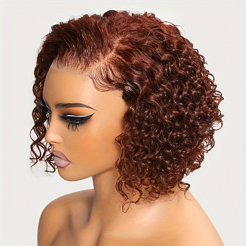 KLAIYI Glueless Reddish Brown Curly Bob Wig - 7x5 Lace Front, Pre-Cut, Pre-Plucked, Pre-Bleached Human Hair Wig for Women - Easy to Wear, Put On and Go, Natural Hairline, No Shedding, No Tangle
