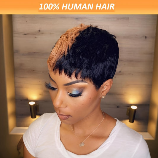 Elegant Pixie Cut Wig for Women – 6-inch Straight Hair, 150% Density, Brazilian Virgin Human Hair, Rose Net Cap, Short Non-Lace Front Machine Made Wig with Layered Haircut, Glueless Full Cap for African Women