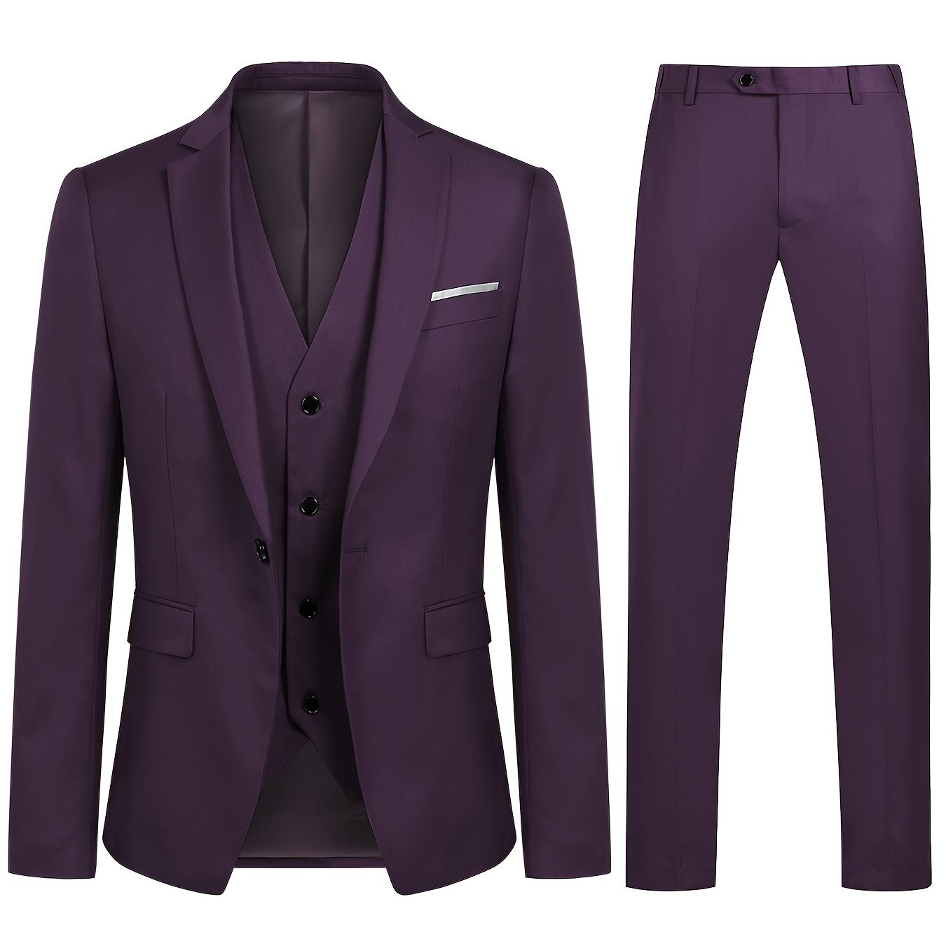 Impeccable Mens 3-Piece Suit Set - Sharp One-Button Jacket, Elegant Vest & Pants - Perfect for Business Dinners & Wedding Parties - Stylish Formal Wear