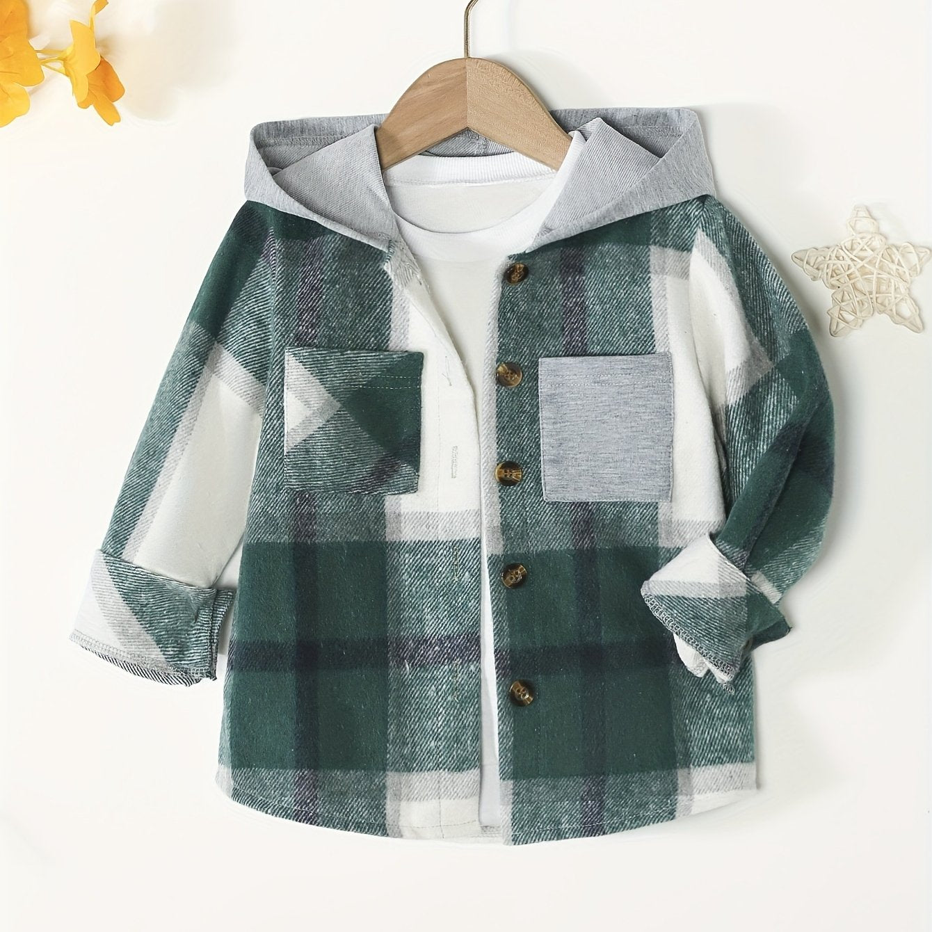 Kids Boys Plaid Shirts Long Sleeve Button Down Hooded Tops Spring Fall Outwear Shirts Jacket Clothes