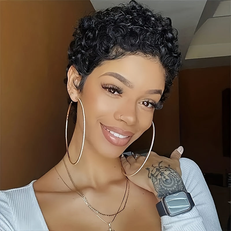 Short Kinky Curly Wigs Human Hair Pixie Cut Brazilian Human Hair For Women Natural Black Glueless Curly Human Hair Wigs