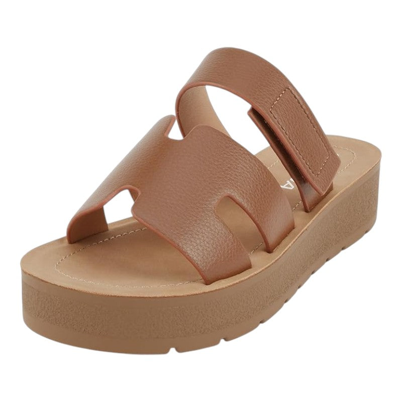 Women Open Round Toe Double Strap Slide On Sandal